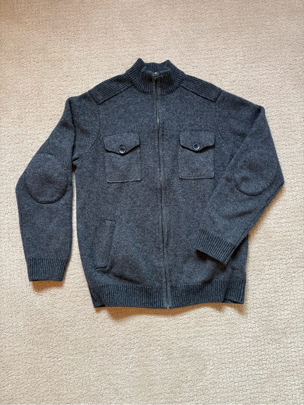Pronto Uomo Charcoal Gray 100% Wool Cardigan Sweater Full Zip